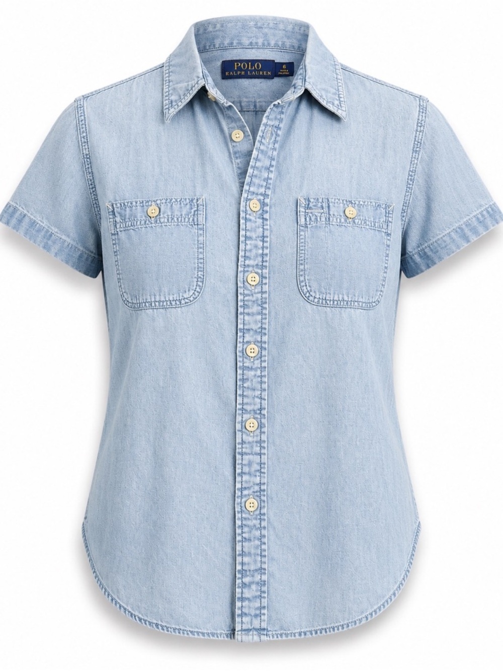 Polo by Ralph Lauren Blue Short-Sleeve Chambray Work Shirt Size 2